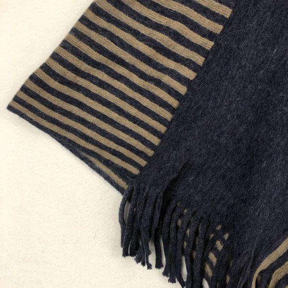 GM NWT Women's One Size Grey Blue Striped Hooded Fringe Trim Poncho Sweater - Picture 3 of 8